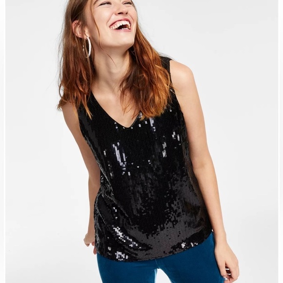 NWT International concepts Navy racer
back sequin tank top Size M - Picture 1 of 10